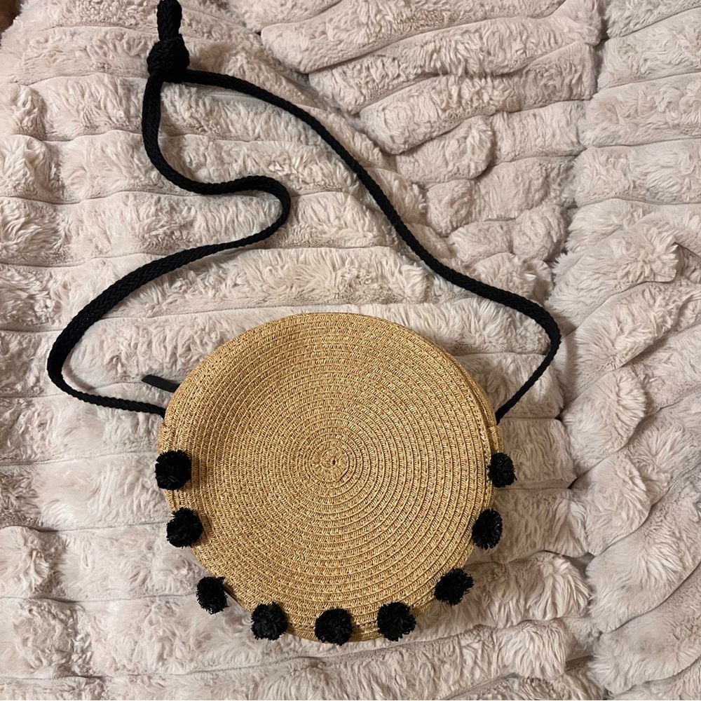 Stella & Dot Straw Crossbody Bag with Colorful Lining